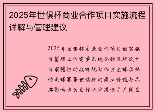 2025年世俱杯商业合作项目实施流程详解与管理建议